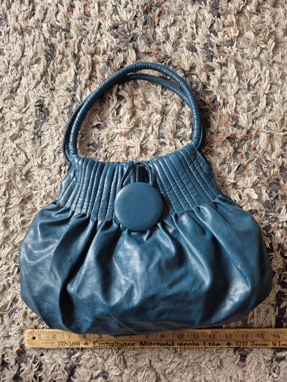 Y2K Teal Gathered Shoulder Bag with Big Button Accent